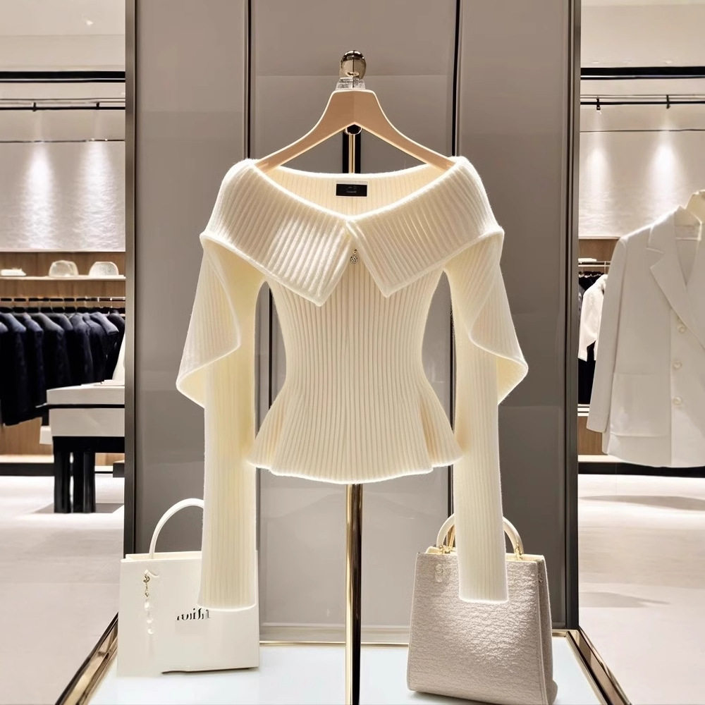 设计感针织衫洋气独特别致白毛衣