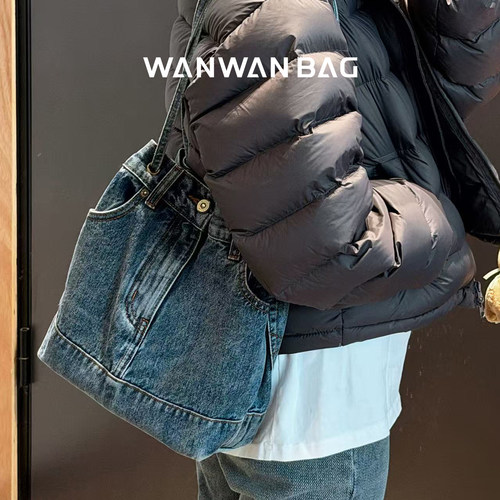 丹宁系列美式复古牛仔裤设计做旧大容量通勤托特包新款手提单肩包