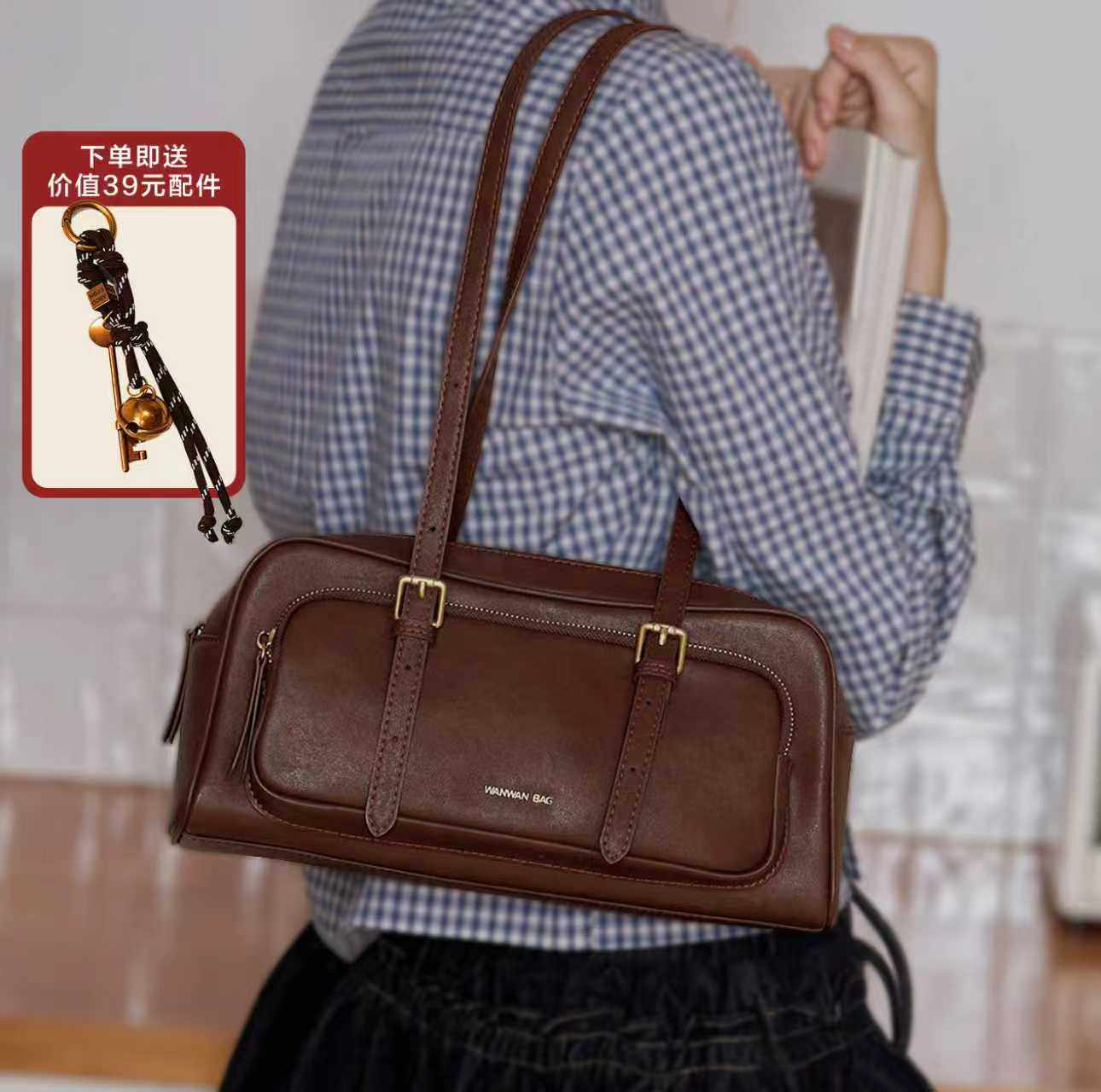 真皮波士顿包牛皮法棍包女高级复古通勤单肩手提腋下包老钱风包包,箱包皮具/热销女包/男包,腋下包,淘宝优惠券,粉丝福利购,淘宝优惠卷