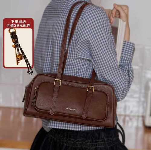 真皮波士顿包牛皮法棍包女高级复古通勤单肩手提腋下包老钱风包包