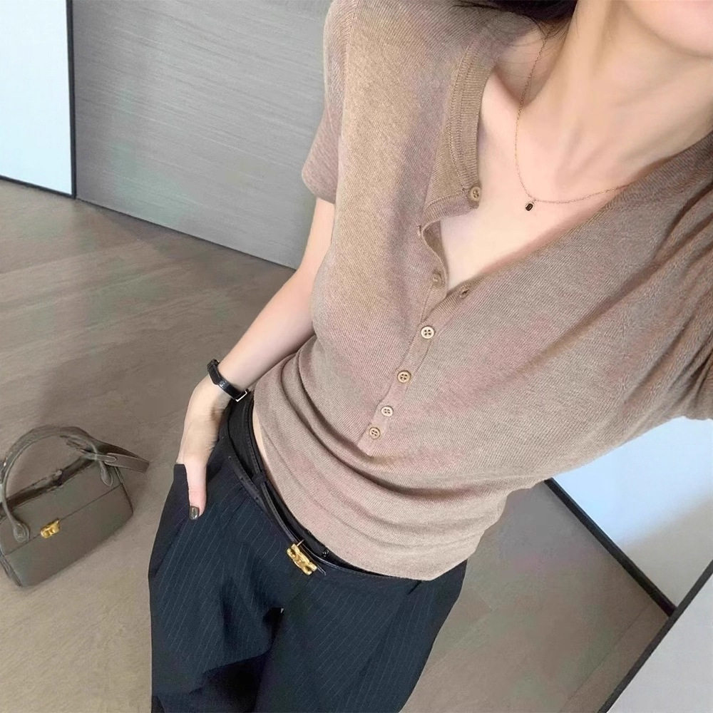 高级老钱风短袖针织衫女