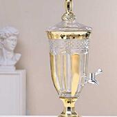 酒店透明描金玻璃果汁缸带盖水龙头家用泡酒容器玻璃器皿带水龙头