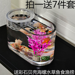 一次成型小魚缸玻璃長方形透明養(yǎng)孔雀魚客廳電視柜擺放玻璃小魚缸