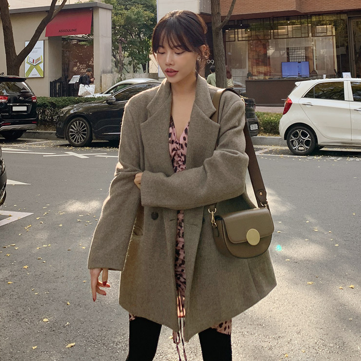 现货韩国东大门女装冬季新款韩范系带长中款加厚保暖毛呢外套