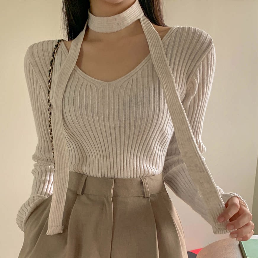 现货韩国东大门女装2024春季新款韩范简约休闲V领套头针织衫潮hu