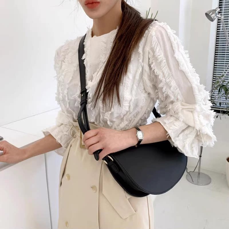 现货韩国东大门女装春秋新款韩范休闲宽松套头拼接流苏衬衫潮