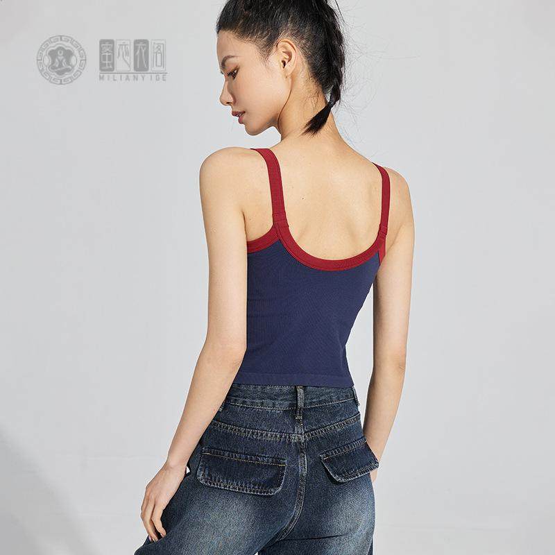 新款高弹一体式复古撞色防下垂内衣健身服文胸运动美背瑜伽背心女
