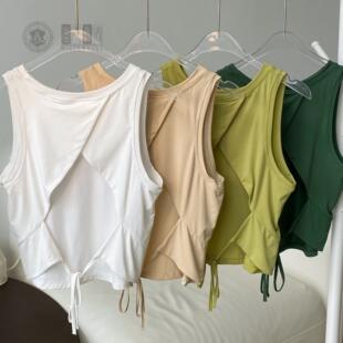 运动背心女跑步袖吸汗健身吊带夏美背绑带美背瑜伽罩衫胸垫