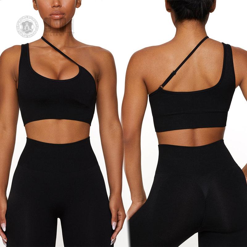 欧美新斜肩跑步运动文胸瑜伽服
