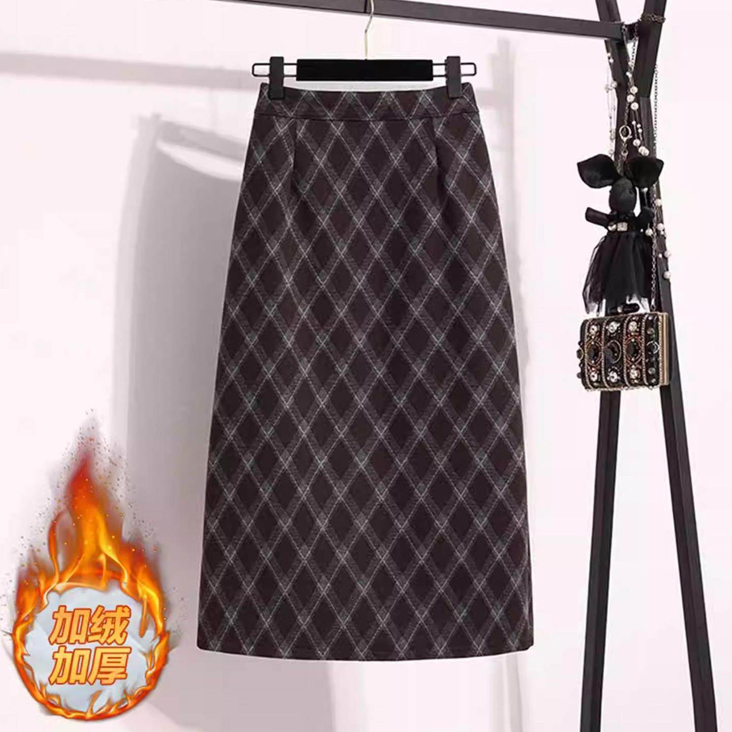 大码加绒加厚毛呢格子半身裙女秋冬巨好看的胖mm高腰a字一步半裙,运动/瑜伽/健身/球迷用品,瑜伽短裙,淘宝优惠券,粉丝福利购,淘宝优惠卷