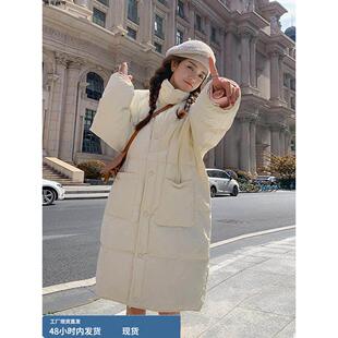 韩版羽绒棉服女款冬季中长款立领宽松加厚棉衣棉袄过膝面包服外套