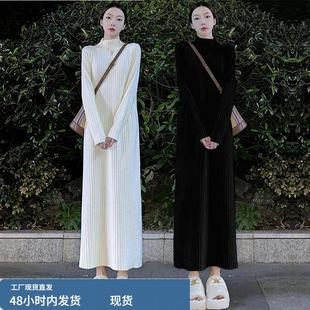 175高个子针织连衣裙女秋冬季内搭配大衣超长款毛衣裙长裙到脚踝
