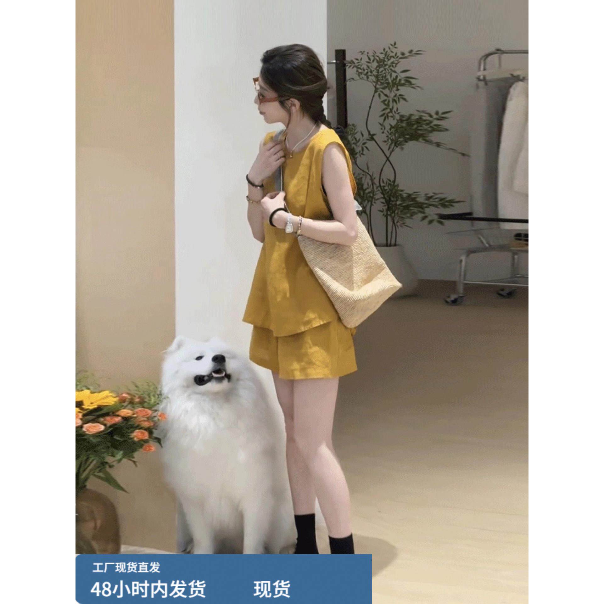 非常好看的夏装，全套韩式高端减龄瘦身运动休闲无袖上衣短裤两件