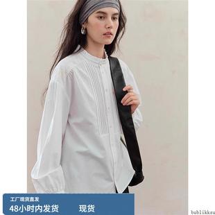 天才诗人 法式文艺木耳领花边立领衬衫内搭女早秋松弛感廓形衬衣