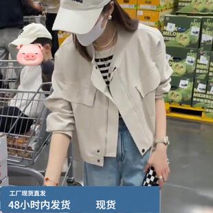 白色短款陂衣外套女2024春秋新款百搭pu陂夹克韩版小个子机车上衣