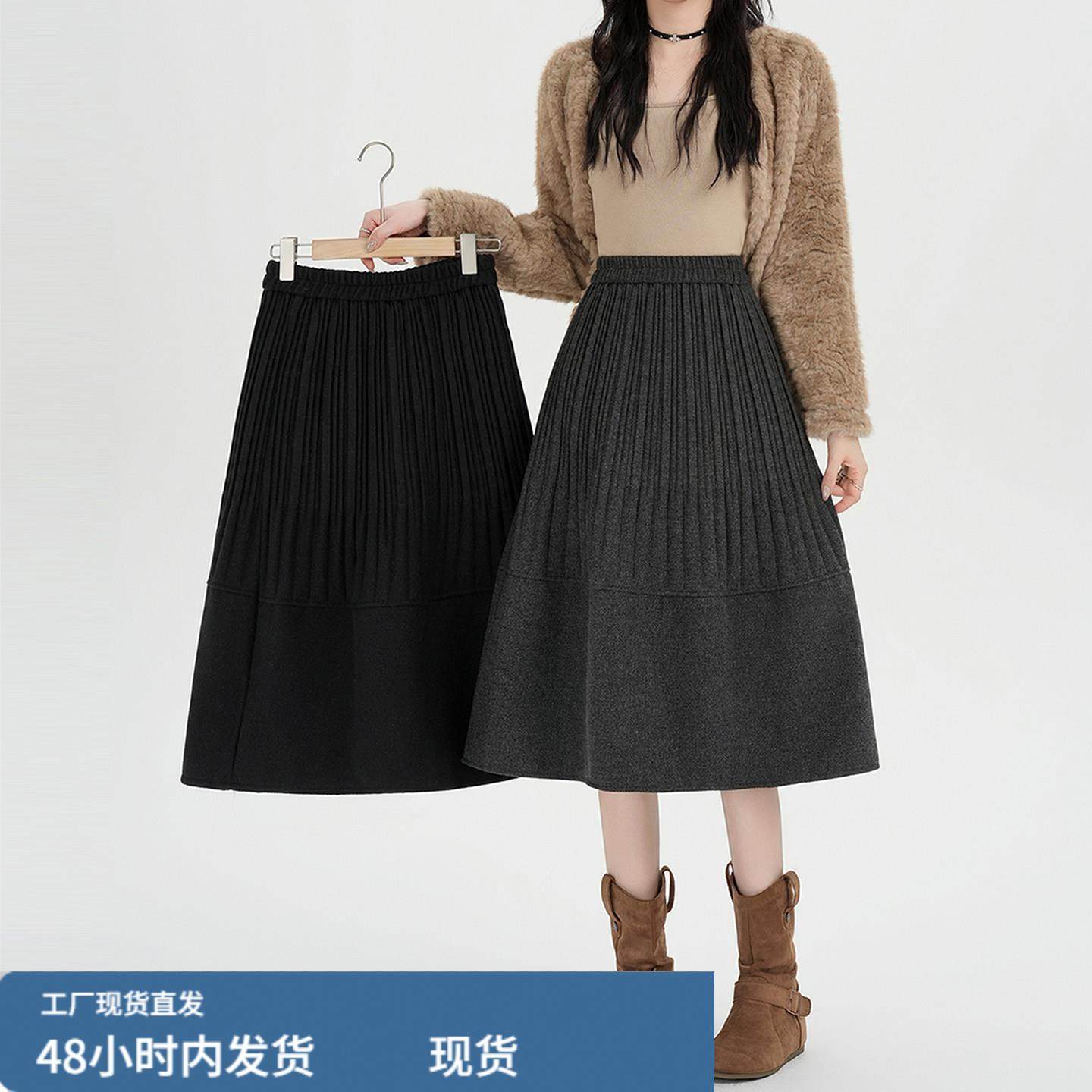 灰色压褶设计感毛呢半身裙女冬季休闲a字百褶裙宽松遮胯大摆伞裙,运动/瑜伽/健身/球迷用品,瑜伽短裙,淘宝优惠券,粉丝福利购,淘宝优惠卷