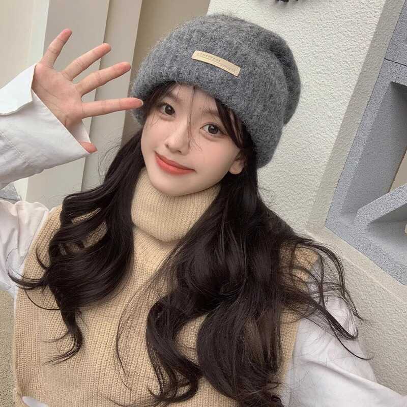 毛线帽堆堆帽保暖显脸小韩版