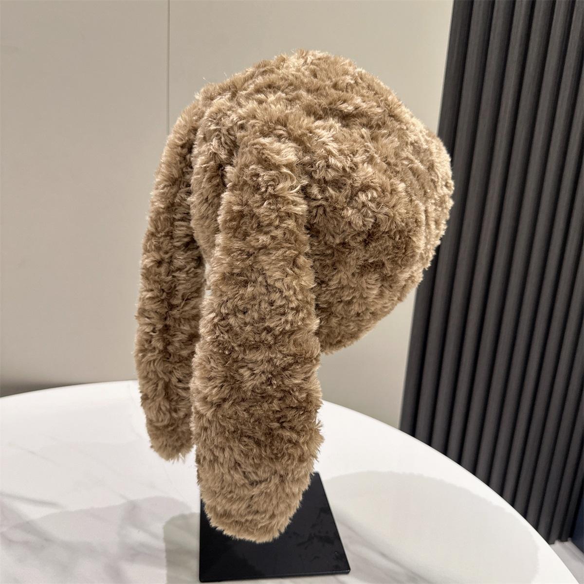 秋冬甜美可爱毛绒帽子女2024新款长耳朵兔子包头帽防寒保暖套头帽