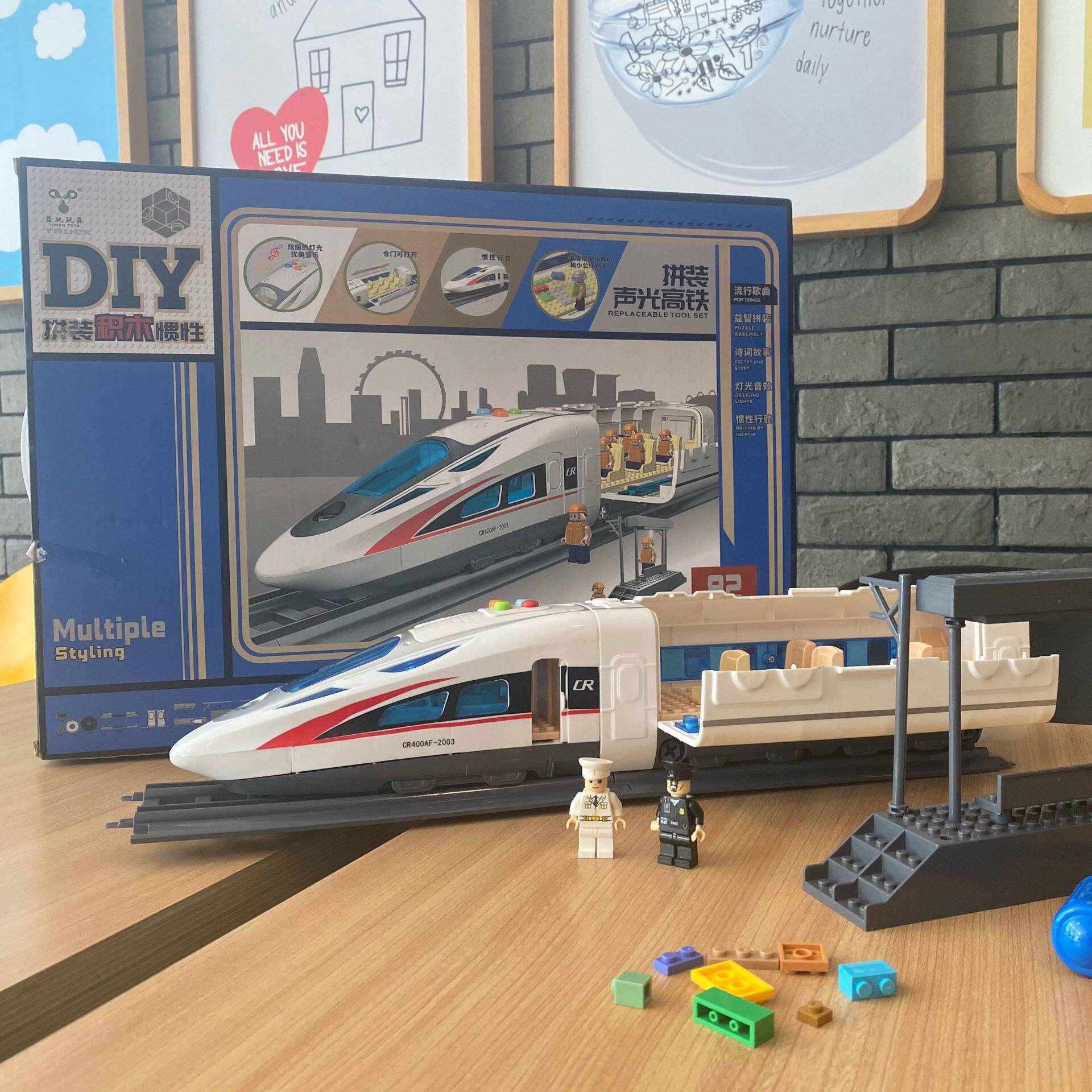 POPULAR SCIENCE EARLY EDUCATION HIGH-SPEED RAIL BUILDING BLOCKS ELECTRIC TRACK MANUAL ASSEMBLY INERTIAL LIGHT MUSIC CHILDRENS TRAIN