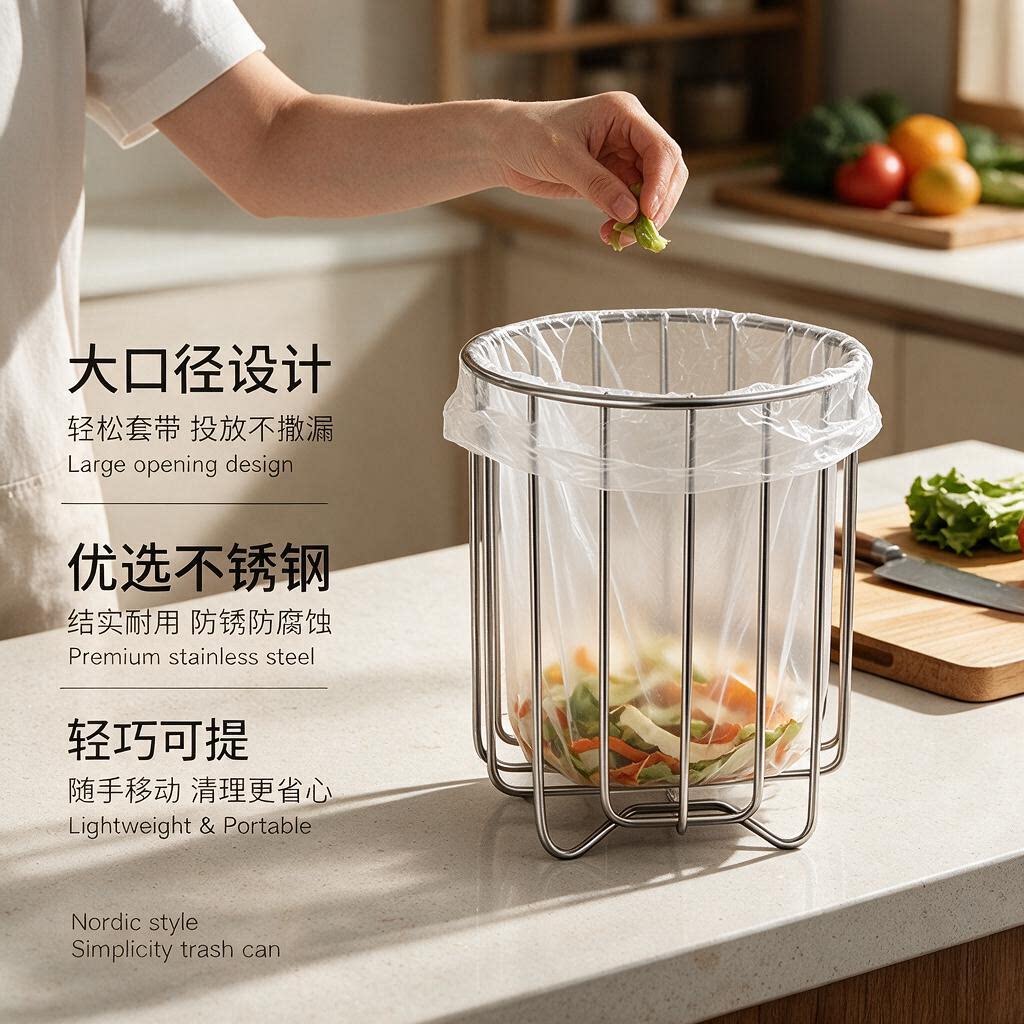 厨房不锈钢桌面垃圾桶家用图片