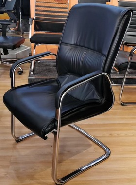 不锈钢真皮会议椅 黑色真皮班前椅 接待椅 会客椅 培训椅K780