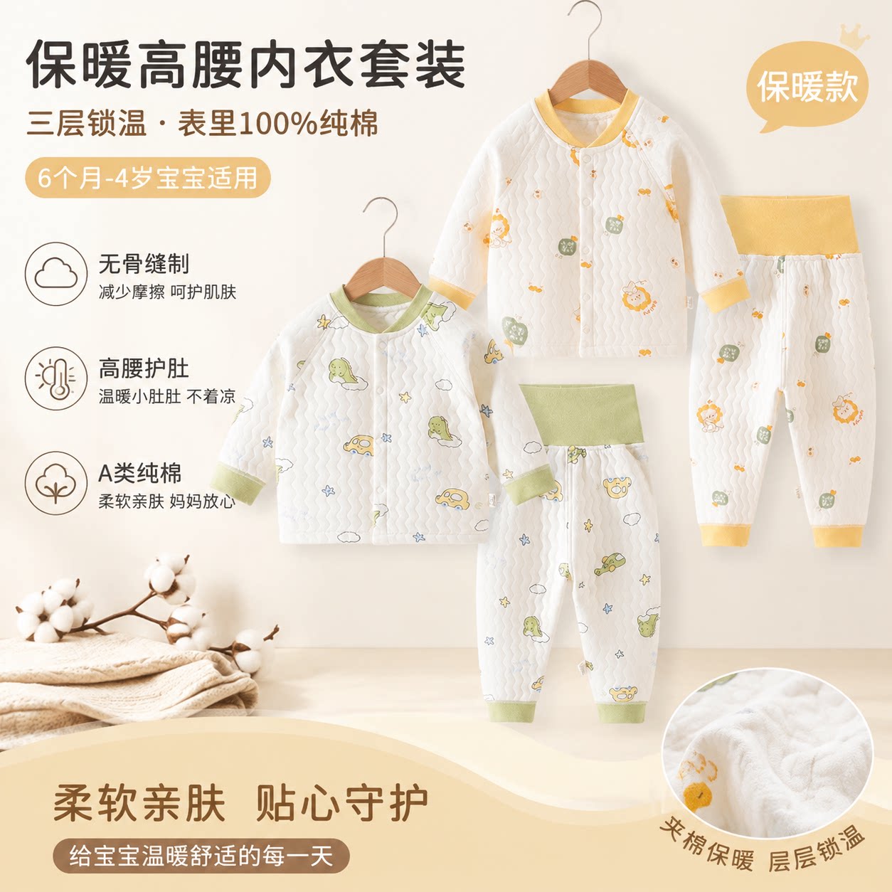 婴儿套装分体秋季冬款保暖纯棉A类加棉宝宝秋衣秋裤内衣夹棉上衣