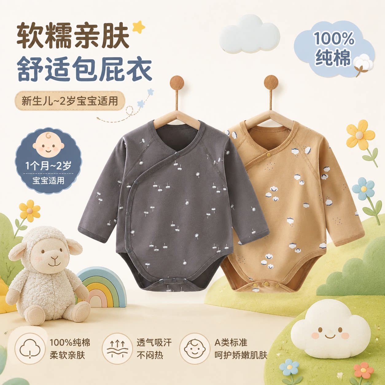 婴儿包屁衣秋季纯棉打底内衣新生儿衣服长袖男女宝宝三角爬服秋装