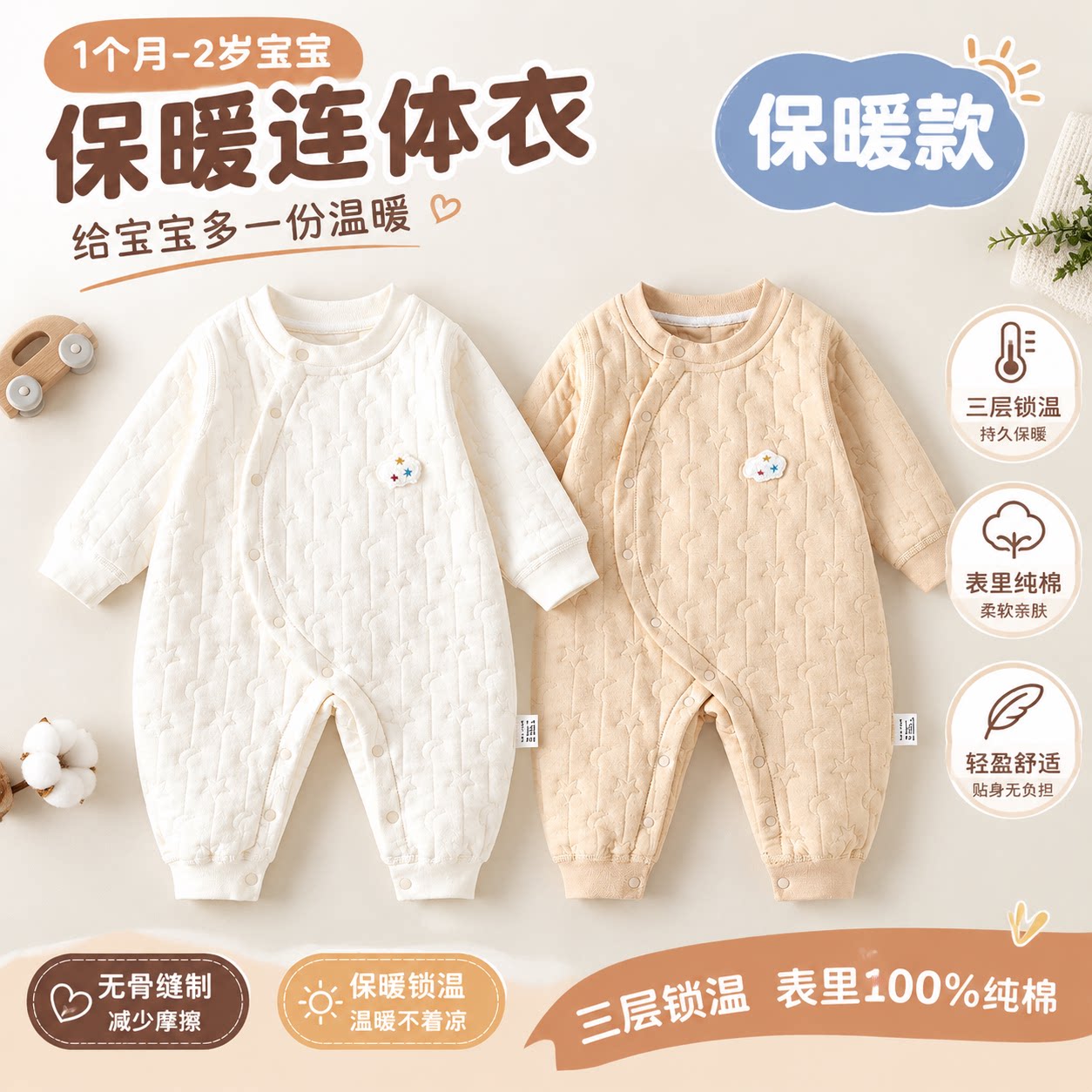 婴儿衣服秋冬连体衣a类纯棉打底保暖护肚男女宝宝和尚服哈衣冬装