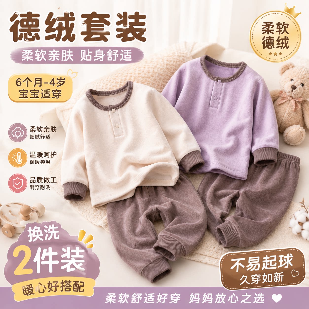 婴儿德绒套装秋季上衣秋衣秋裤儿童内衣男女宝宝分体套装秋冬款