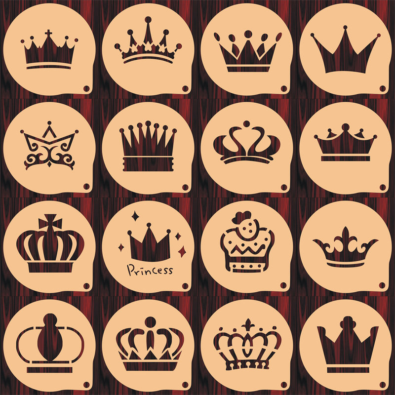 5/6/8寸皇冠印花模具咖啡拉花印花蛋糕奶茶喷来图定制食品级材质