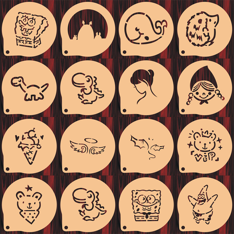 6寸动画图案印花模具咖啡拉花印花蛋糕奶茶喷来图定制食品级材质