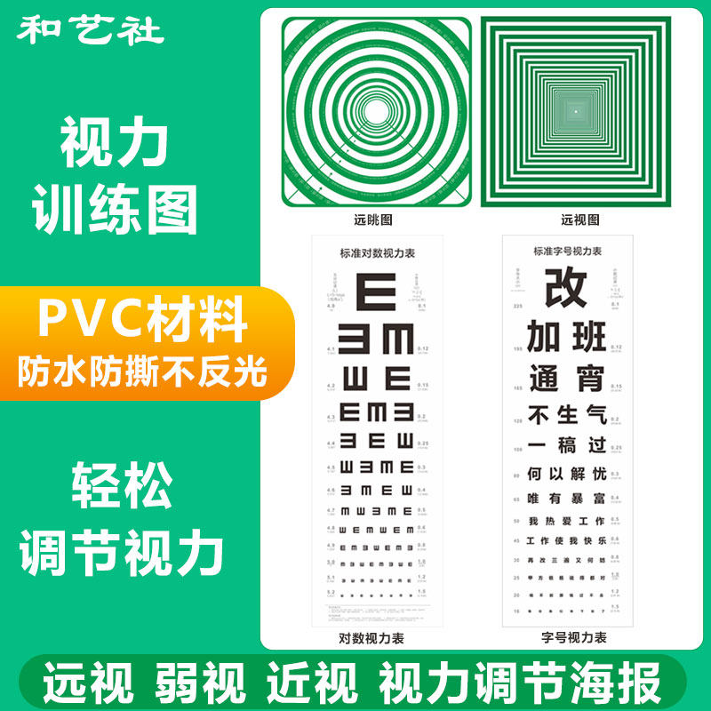 对数视力表国际标准家用办公儿童眼睛训练保护绿色远眺增视挂图表