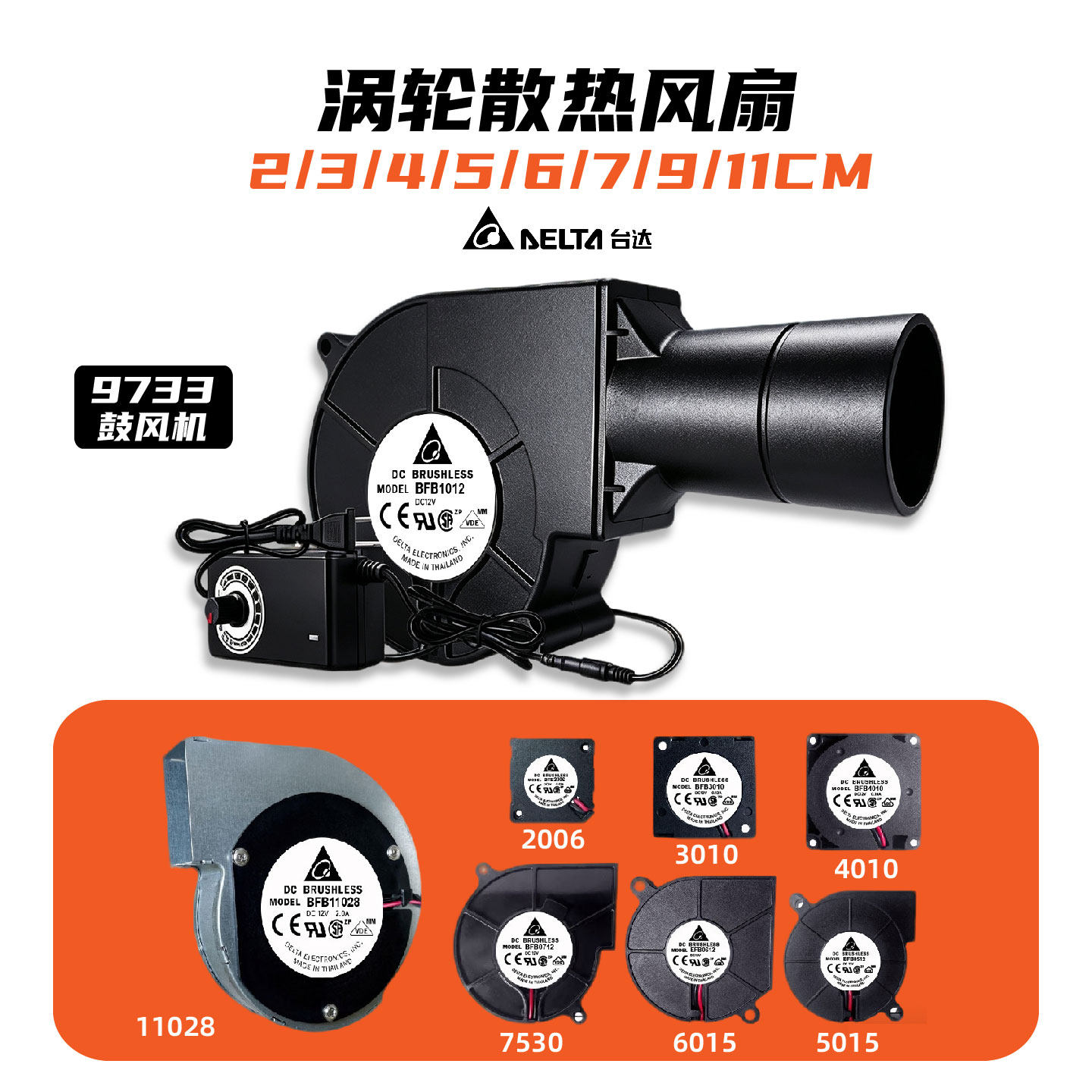 9733涡轮风扇7530鼓风机11cm大风量2/3/4/5/6厘米微小型12V散热器