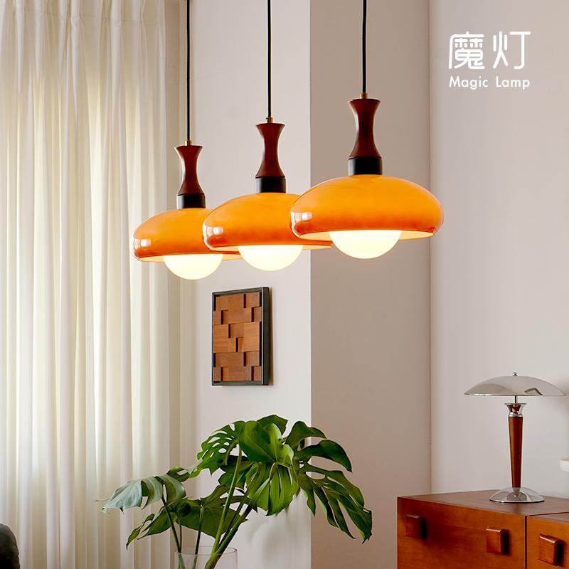 中古风餐厅吊灯法式复古实木饭厅吧包豪斯三头餐桌灯具台岛台灯