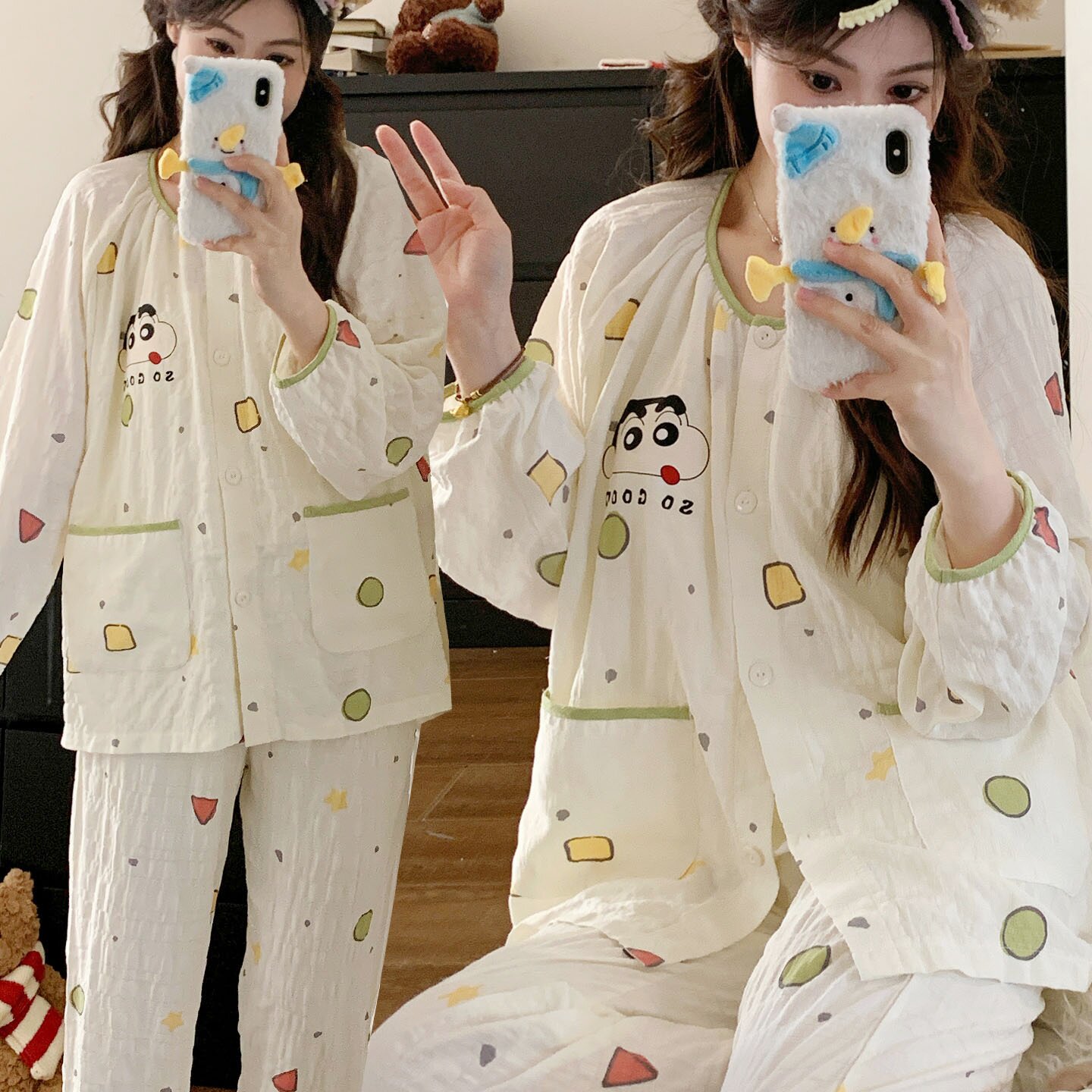 带胸垫月子服春秋纱布棉质薄款待产后哺乳期孕妇睡衣产妇喂奶外出