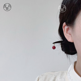 星鹿屿原创简约酒红色黑檀木簪子女发簪禅意气质头饰发钗 绯绛