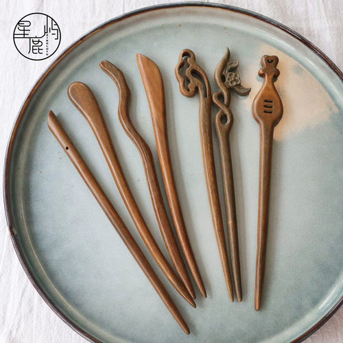 星鹿屿发簪绿檀木素簪