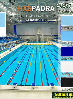 潘多拉标准游泳池馆115*240MM泳池砖蓝色体育馆训练池水鱼池瓷砖