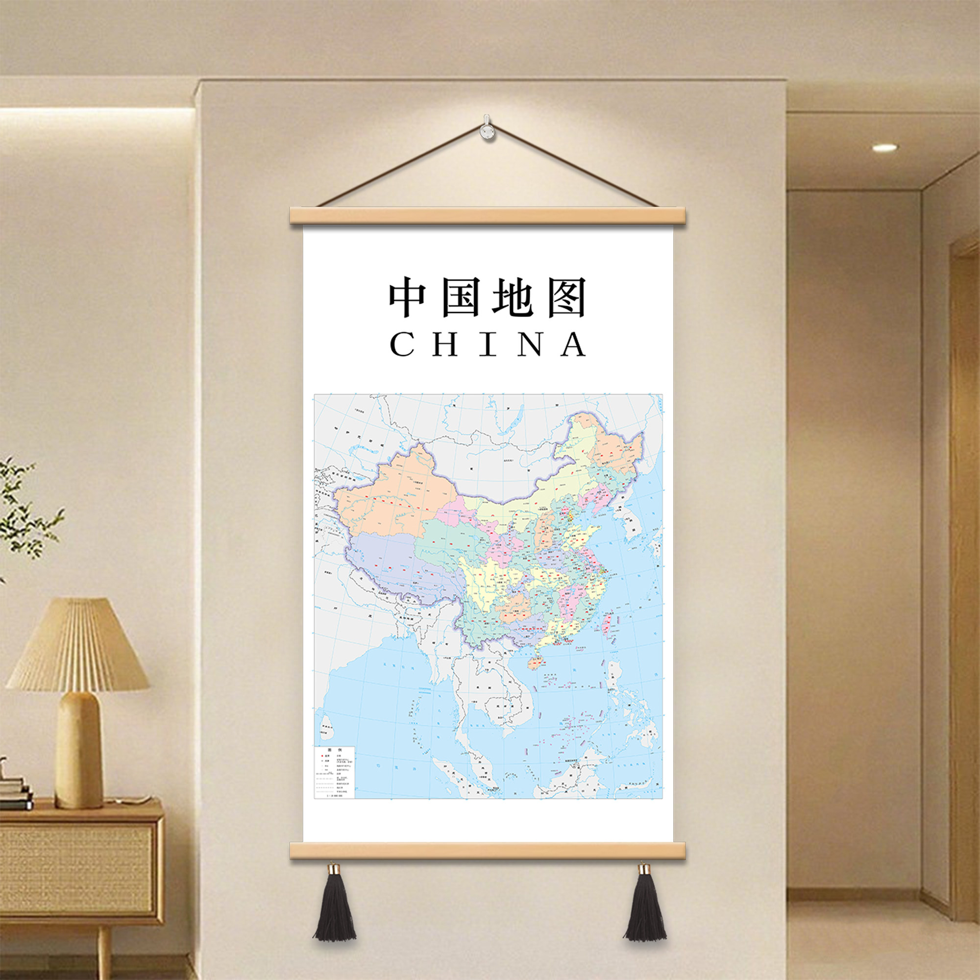 中国图纸实木挂画书房办公室客厅装饰画教室墙面学校走廊卷轴挂画