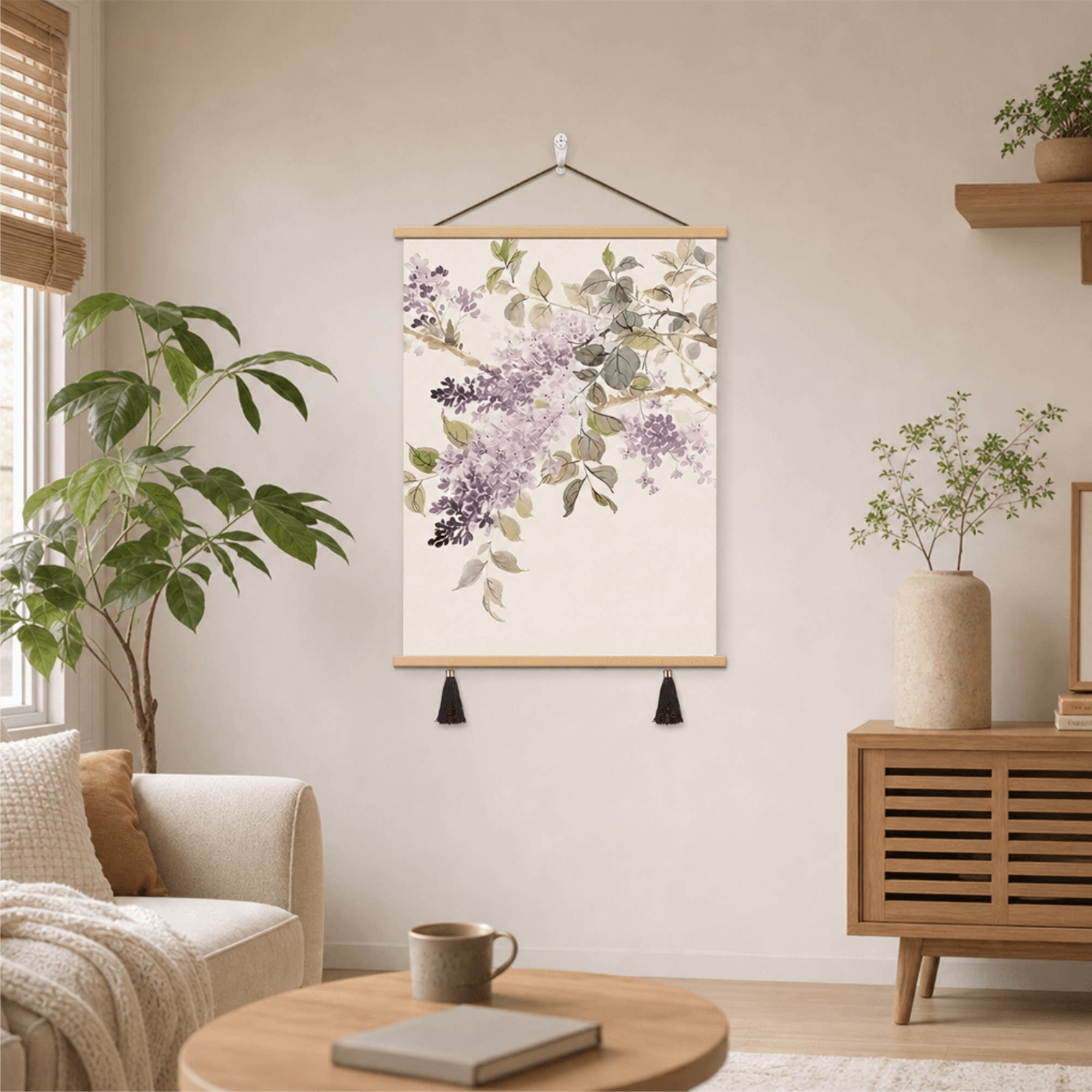 新中式紫藤花水彩装饰挂画客厅卧室墙面温柔氛围感艺术壁画软装品