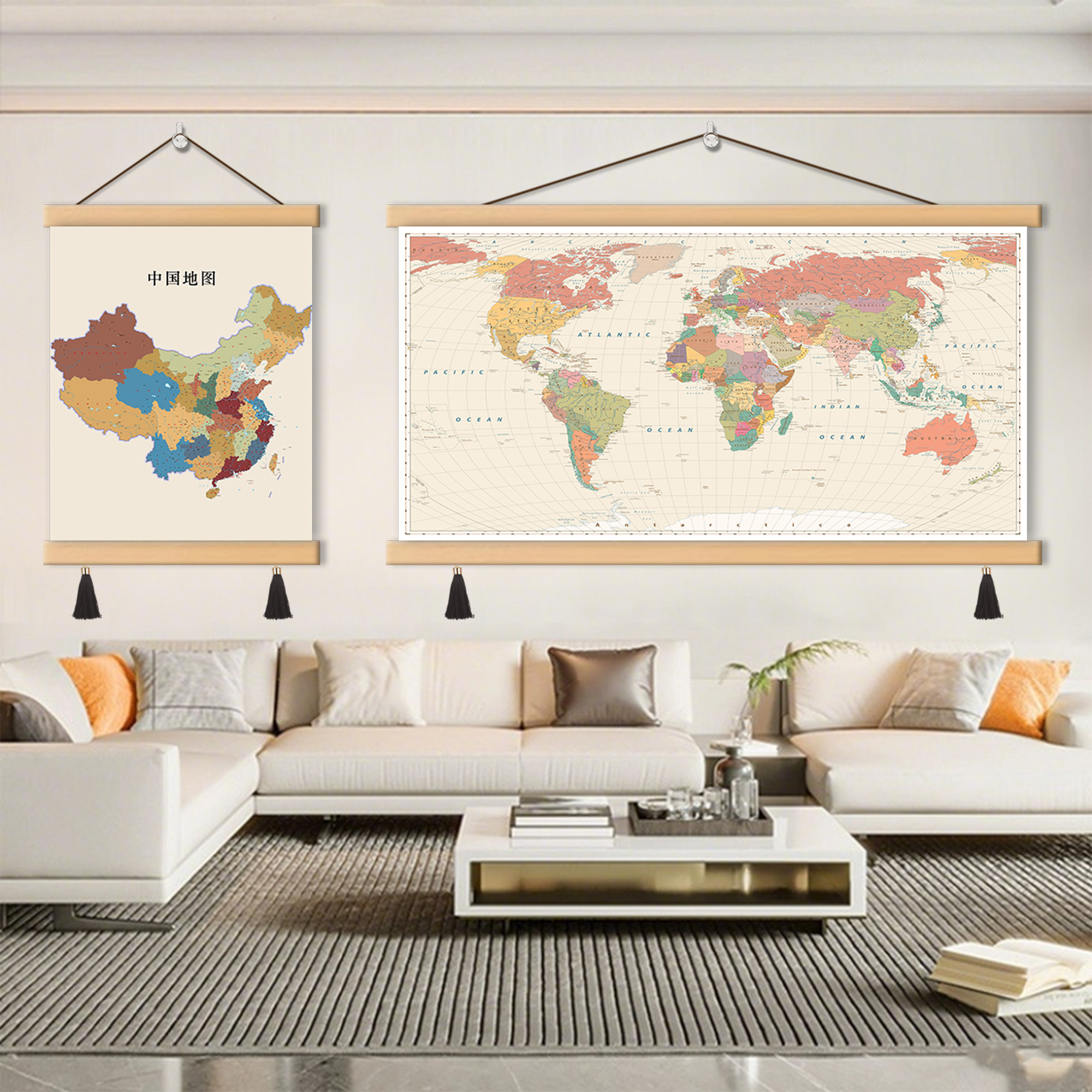 世界图纸客厅装饰画沙发背景墙壁画办公室书房儿童房定制中国挂画