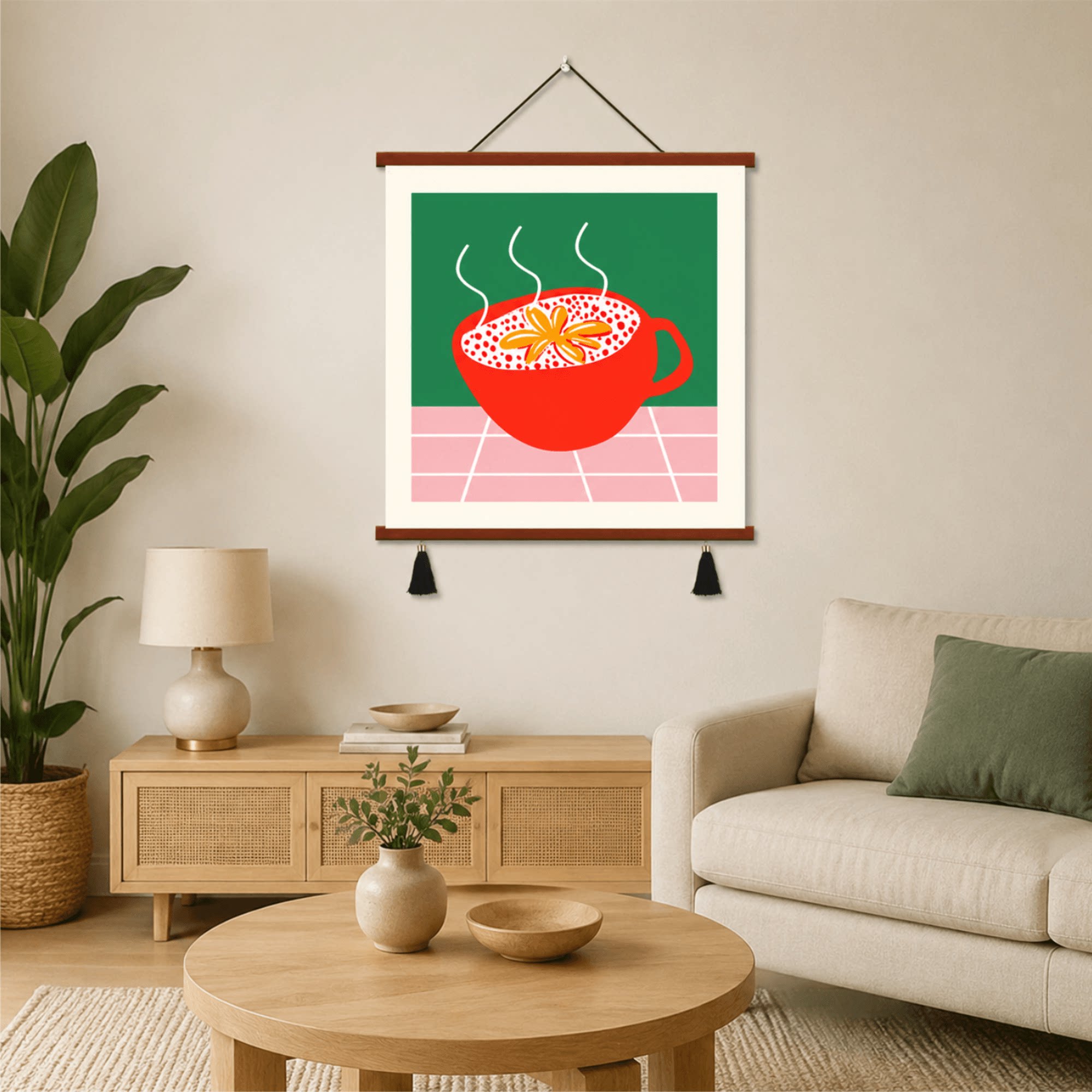 复古配色热饮插画装饰画北欧风客厅餐厅墙面挂画温馨家居软装搭配
