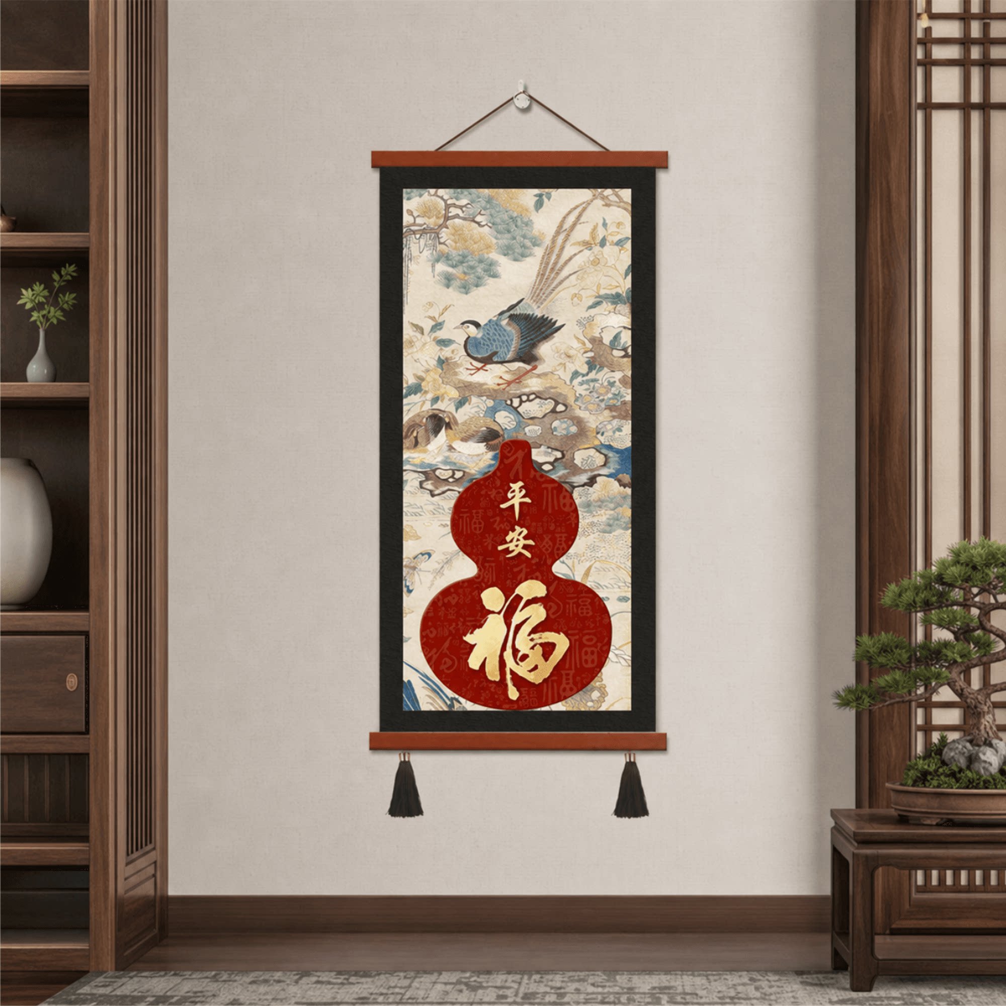 新中式平安福花鸟葫芦挂画客厅玄关走廊餐厅国风装饰壁画墙面挂饰