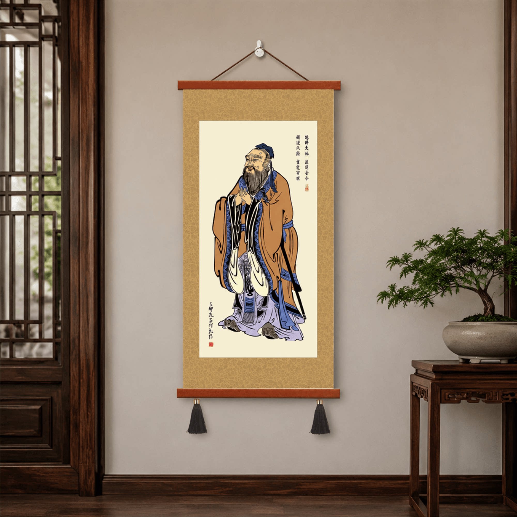 经典传世复古中式孔子画像挂画书房客厅玄关茶室国学馆家用装饰画