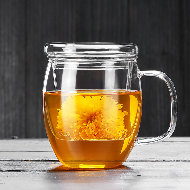 玻璃水杯带盖泡花茶杯女带把过滤茶杯男办公室茶水分离杯泡茶杯子