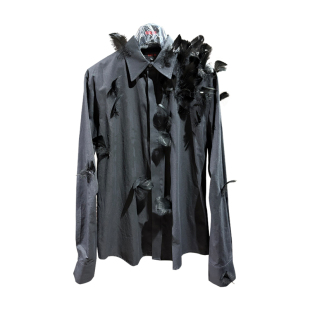 衬衫 ROKKIHU 暗黑系高级感羽毛纯棉长袖 走秀舞台风设计款 法式