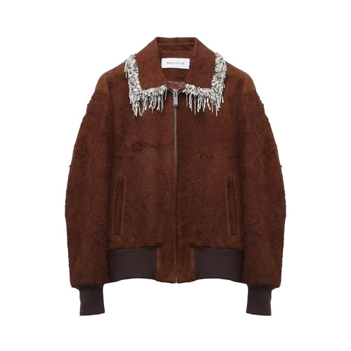 rokkihu秋冬棕色毛绒夹克