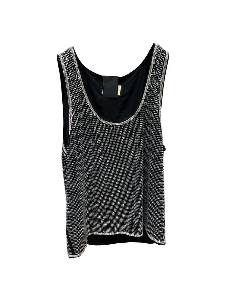 烫钻无袖宽松背心ROKKIHU