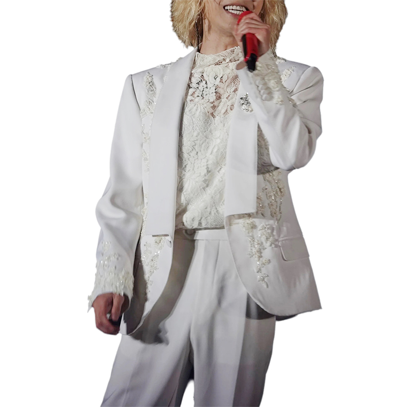 ROKKIHU 明星同款法式宫廷重工手工珠绣白色手工蕾丝礼服男士西装