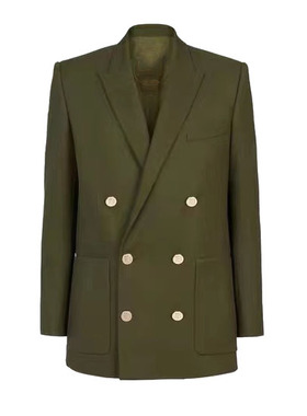 ROKKI HU 欧美法式2022新款军绿色双排扣西服外套